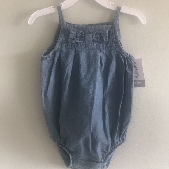 Carter’s Baby Girl Sleevless Jeans Color Romper - Picture 2 of 5